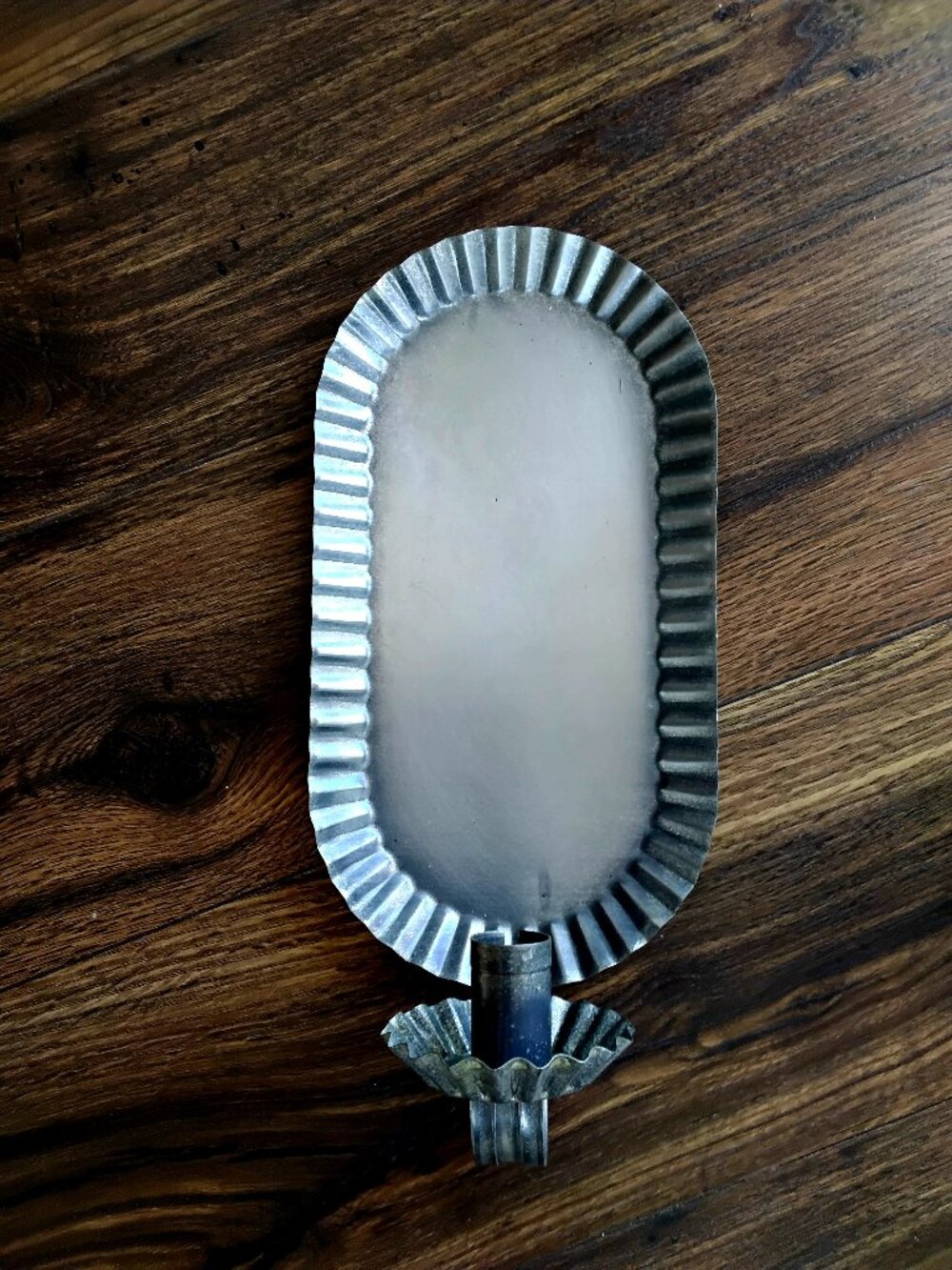 Vintage Metal Wall Mount Candle Sconce Lampett w/ Crimped Oval Backplate